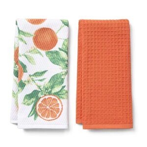 SEALED ~ Caro Home 2-pack Orange Waffle Kitchen Towel
